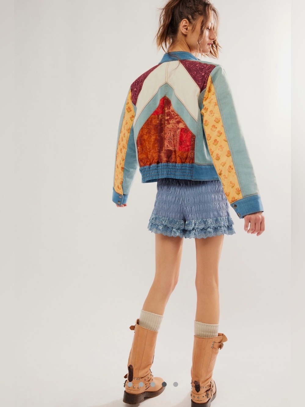 Free People Denim Sunset Patchwork Extravaganza Racer Moto Jacket ‼️RARE‼️ NWT - Picture 2 of 7